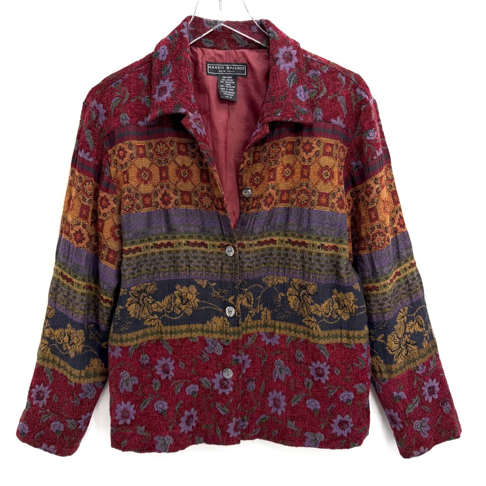 Vintage Tapestry Floral Blazer Jacket Size M Boho Artsy Harris Wallace New York